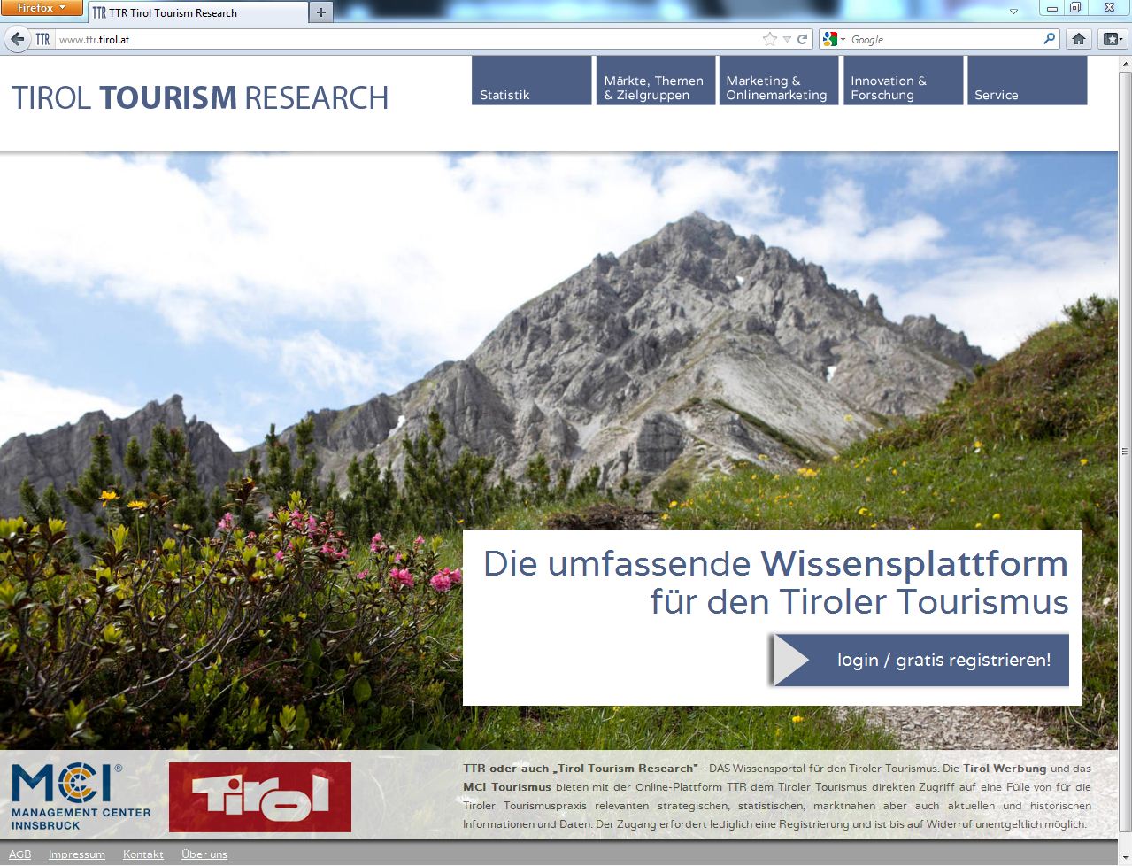 TTR 2.0 Screenshot Tirol Tourism Research
